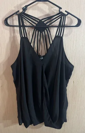 Tempted Black Strappy Back V-Neck Camisole Blouse Size 2X thumbnail 1