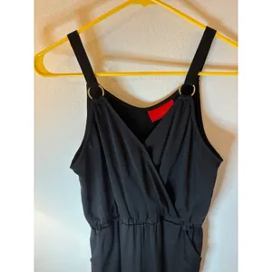 Jennifer Lopez Black‎ Sleeveless Wrap Front Jumpsuit Gold Ring Hardware Small thumbnail 2