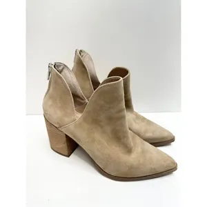 Steve Madden Tan Suede V-Cut Pointed‎ Toe Block Heel Ankle Booties Size 9.5 thumbnail 2