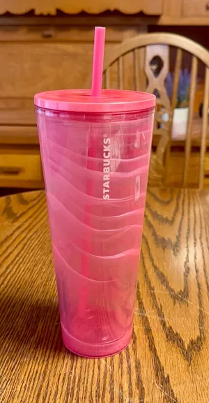 Starbucks Pink Swirl Tumbler with Straw thumbnail 1