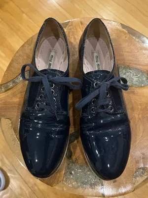 Miu Miu Navy Patent Leather Oxford Shoes Sz36 thumbnail 1
