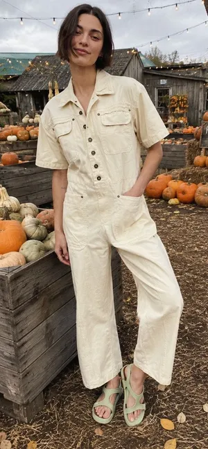 FREE PEOPLE Maxie Washed Coveralls in Ivory Size 6 thumbnail 1