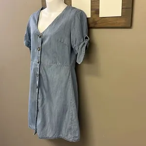 Blue Pair by Francesca’s Lyocell Short Sleeve Button Down Mini Dress- Medium thumbnail 2