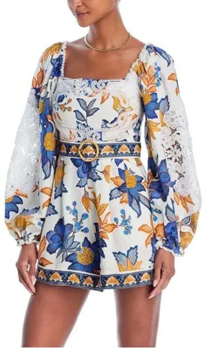 Farm Rio Romper M NWT Summer Flowers Off-White Floral Resort Trendy thumbnail 1