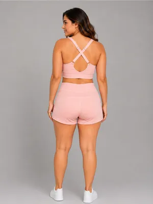 Pink Sporty Crop Top & High-Waist Shorts Set- swimsuit and activewear thumbnail 2