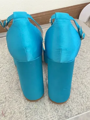 ASOS London Rebel Wide Fit Aqua Rhinestone Satin Platform Heels Size US 9 UK 7 thumbnail 7