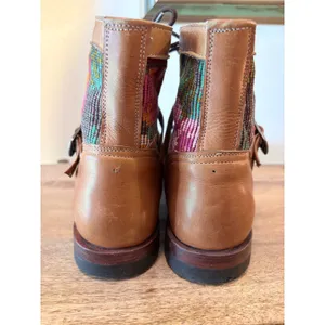 Artisan Handcrafted Leather‎ Huipil Lace Up Buckle Boots Tan Multi Color thumbnail 5