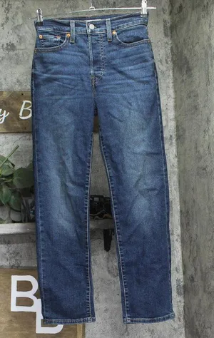 Levi's Womens Wedgie Button Fly Straight Jeans Indigo Here We Go Blue 26x28 thumbnail 1