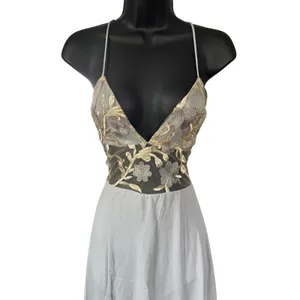 Lucy in the Sky Embroidered Floral Cutout Maxi Dress in Grey Sz M Fairy Corset thumbnail 2