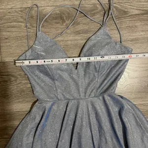Windsor Light Blue Glitter Skater Dress Siz S V-Neck Lace Up Back Mini Prom Glam thumbnail 16