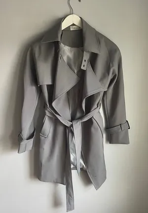 Chic Wish Grey Trench Coat Jacket Minimalist Neutral size XS Preppy Smart Work thumbnail 1