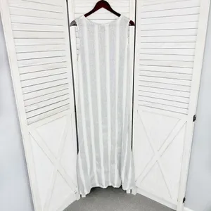 Natural Impressions Striped Muslin Swim Cover Maxi Dress White Medium‎ thumbnail 9