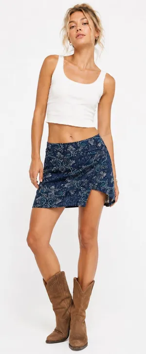 Free People Take It Easy Y2K Boho Festival Paisley Mini Skirt Blue Green Wrap 10 thumbnail 1