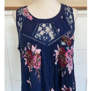 Patrons of Peace Navy Floral Lace Inset Sleeveless Boho Mini Dress NWT‎ Size S thumbnail 9
