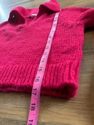 Zara Bright Fuchsia Collared Cropped V-Neck Sweater Size small Barbiecore thumbnail 8