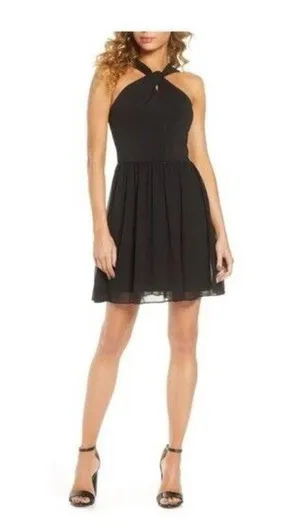 French Connection Panthea Dress Sleeveless Sheer Twist Halter Black Size 8 thumbnail 5