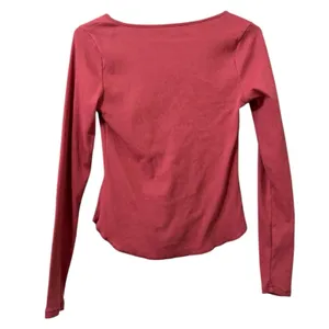 Old Navy Women Size Small‎ Long Sleeve V Neck T Shirt Pink Ribbed Stretch Preppy thumbnail 2