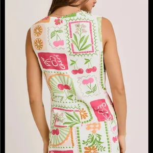 Le lis Sleeveless Printed Top in White with Pink & Green thumbnail 3