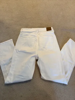 American Eagle Outfitters White Straight Leg Jeans with Distressed Knees thumbnail 2