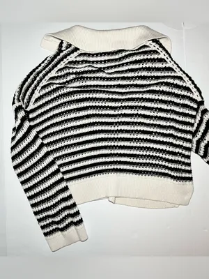 Abercrombie‎ & Fitch Striped Crochet Sweater M | Coastal Grandma Nautical Chic thumbnail 9