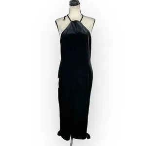 Bardot Alisa Midi Velour Dress Women's 12 Black Halter Knee Length Sleeveless thumbnail 3
