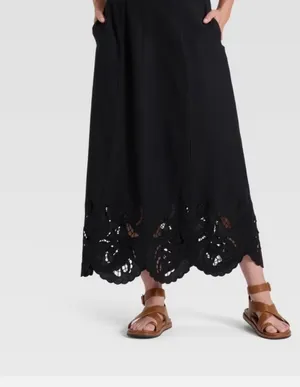 Target Black Draw String Eyelet Detail Midi Skirt thumbnail 2