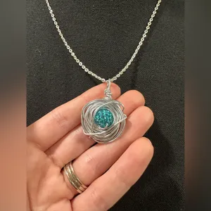 Elegant Silver Necklace with Turquoise Pendant “Birds Nest” 🪺 thumbnail 2