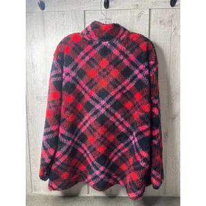 Maurices Womens Red & Black Plaid Sherpa Top & Shorts Set Large Cozy Winter Wear thumbnail 3