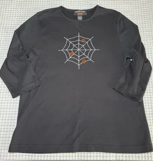 Hampshire Studio Boo Halloween Shirt Womens Large Long Sleeve Spider Web Bling thumbnail 1
