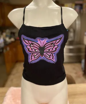 NWT Ella Viva Y2K Butterfly Lace Up Back Ribbed Cami Crop Top Womens XL Black thumbnail 1
