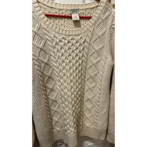 L L Bean Chunky Cable Knit Sweater Cream 3 Button Shoulder Cozycore Size Med. thumbnail 4