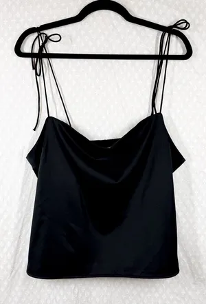 Abercrombie & Fitch Black Satin Spaghetti Strap Smocked Camisole Top thumbnail 1