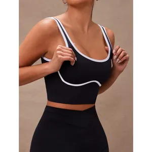 Black and White Contrast Trim Sports Bra Crop Tank Small thumbnail 3