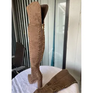 New Venus Faux Suede Studded Over the knee Taupe Boots thumbnail 10