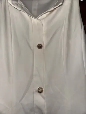entro White Sleeveless Collared Dress with Gold Buttons with pockets thumbnail 7