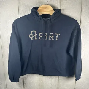 Ariat Essential Hoodie Womens Sz XXL Black W/Brown Logo Cropped Boxy Sweatshirt thumbnail 1