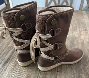 White Mountain Tivia Brown Boots Mid-calf Faux Fur Lining W23519 Women's 8 bow thumbnail 1