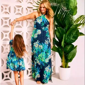 Lilly Pulitzer Orla Halter Maxi Dress Medium Navy Blue Floral Tropical Preppy thumbnail 14