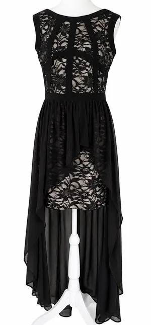 Nightway Size 10 Black Lace Hi-Lo Dress Whimsigoth Fairy Cocktail Sleeveless‎ thumbnail 1