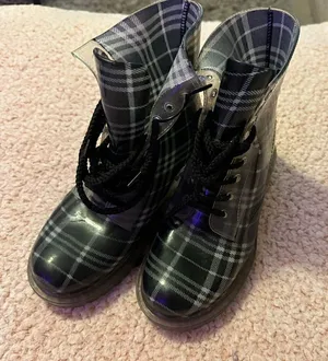 Dirty laundry plastic jelly plaid combat lace up boot 7 thumbnail 1