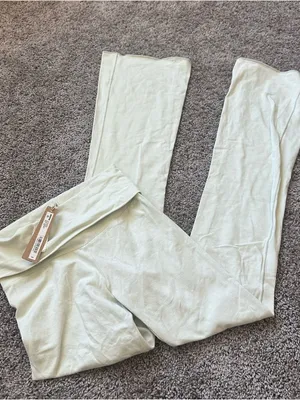 SKIMS Light Sage Spearmint Foldover Cotton Jersey Boot Cut Pants thumbnail 2