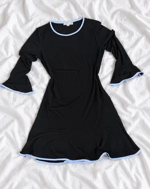 Michael Kors Black & White Trim Bell Sleeve Dress Size M thumbnail 1