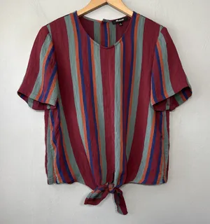 Madewell Striped Tie Front Top Size Medium Rosalinda Beachy Retro Summer Blouse thumbnail 1