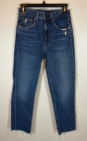 Gap Sky High Straight Leg Dark Indigo Blue Jeans Women’s 26 Casual Raw Hem thumbnail 1