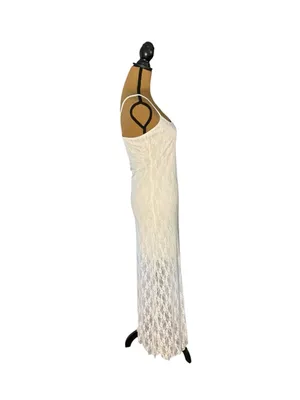 Jessica Simpson White Lace Maxi Dress Sheer Slip Lined Bridal Coquette M Summer thumbnail 2