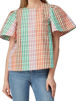 kate spade Multicolor Gingham Puff Sleeve Top thumbnail 3