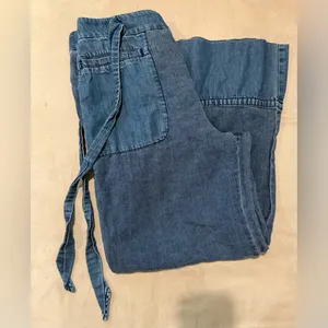 J. Crew Light Wide Leg Cropped Chambray Trousers with Tie‎ Belt Size S thumbnail 2
