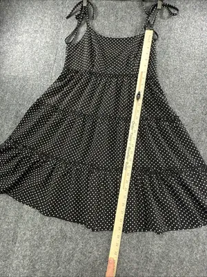 Greath Black White Polka Dot Tiered Midi Dress Tie Strap Womens Medium thumbnail 6