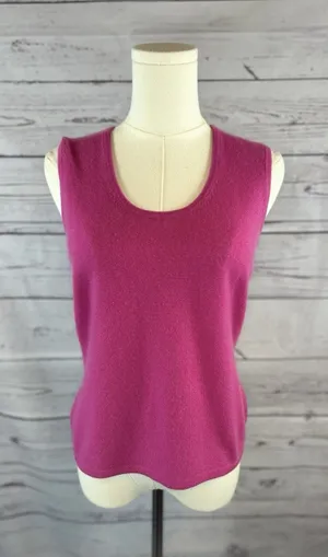 Ann Taylor 100% Cashmere Sleeveless Sweater Top Pink Women’s Medium thumbnail 1