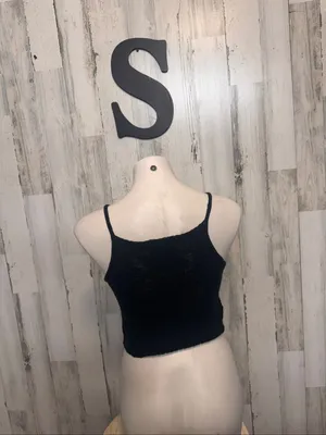 Bear Dance Knit Halter Cami Crop Top Womens S Solid Black High Neck Sweater Tank thumbnail 3